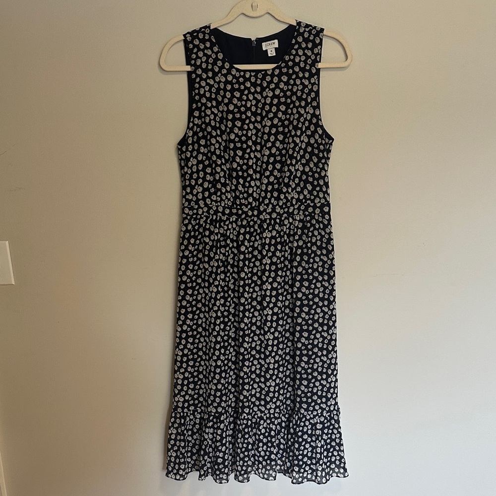J. Crew Navy Sleeveless Midi Dress with White Daisy Print
